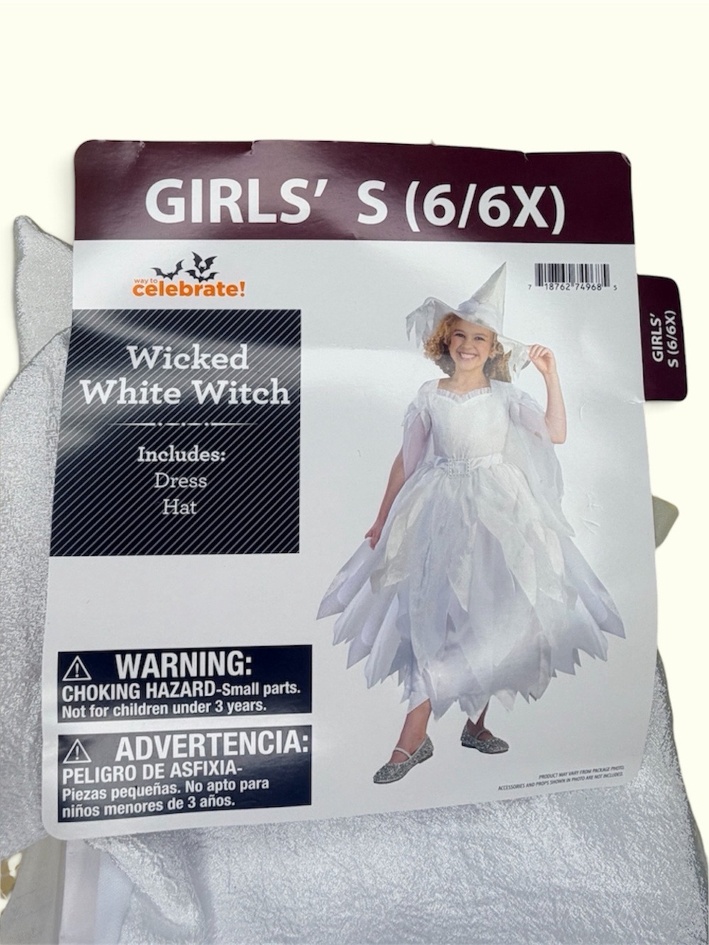 Wicked White Witch Girls' Costume Dress & Hat - Celebrate! - White (S 6/6X)